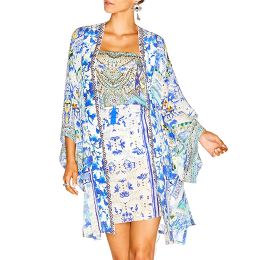 Camilla Porcelain Paradise Silk Kimono Robe Cape Size Small b